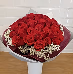 50 red rose bouquet with baby's breath - Gold Coast City Florist