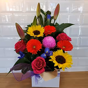 Bright and Vibrant seasonal Box Arrangement - Gold Coast City Florist